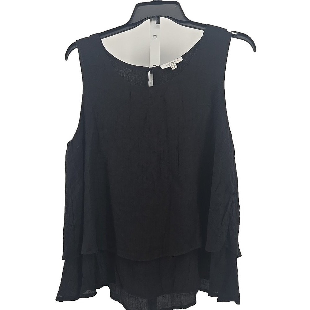 UMGEE USA Women's XL Crinkle Gauzy-Rayon Black Sleeveless Layered Top Blouse